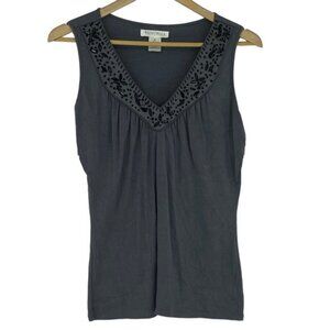 WHBM charcoal gray with black rhinestone detail v neck sleeveless top medium